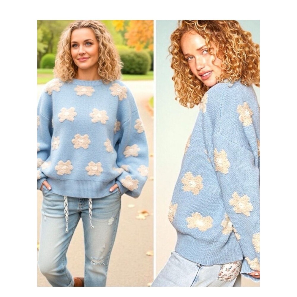 POL Rainy Bloom Raised Flower Sweater Size Large